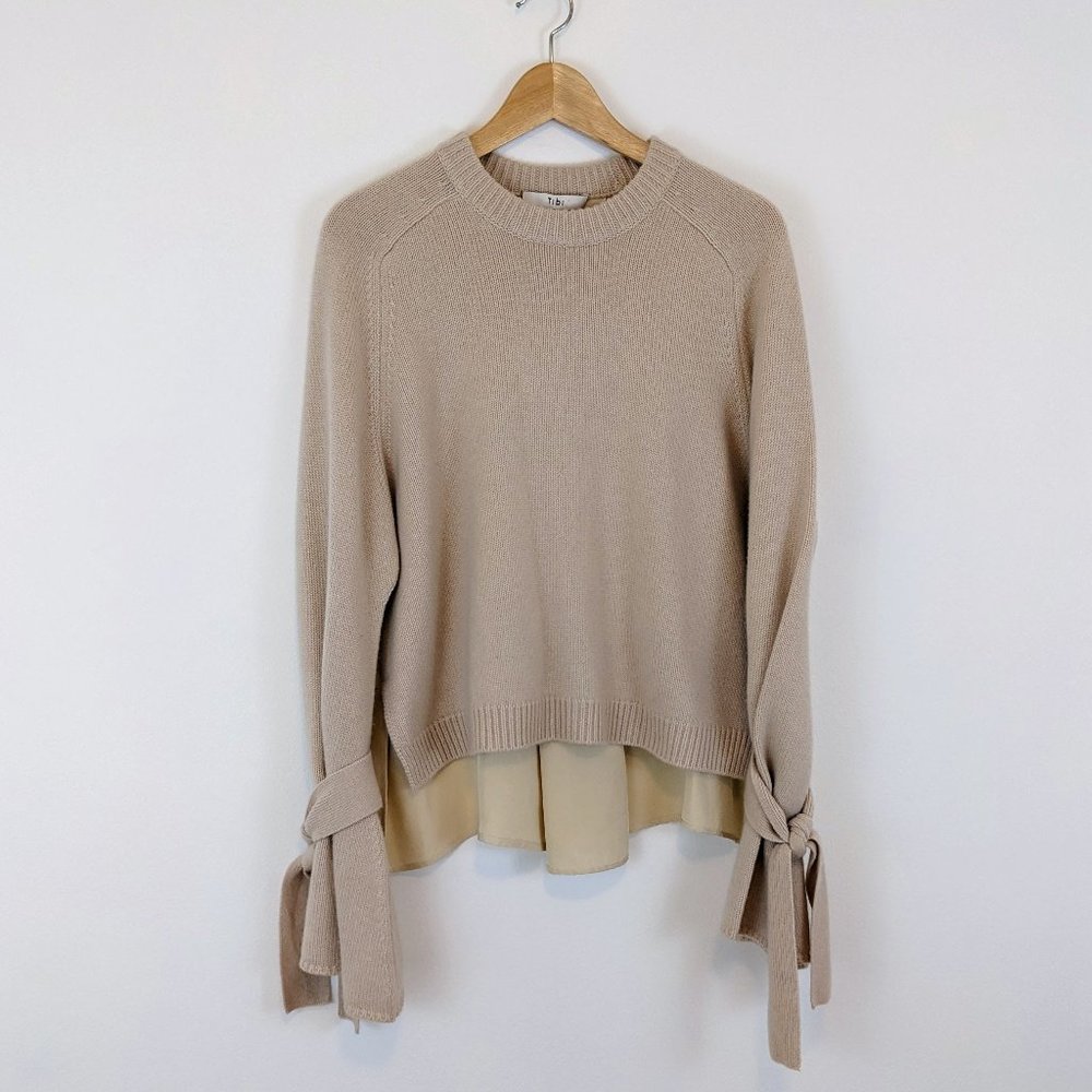 Tibi Cashmere Cream Crew Neck Sweater - Picture 3 of 11